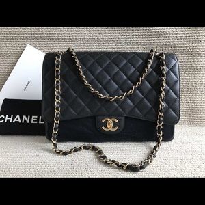 Authentic Chanel maxi caviar classic flap bag